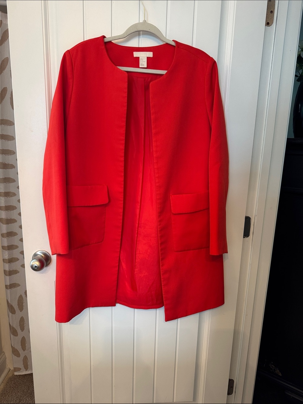 H&M Bright Red Collarless Blazer Coat